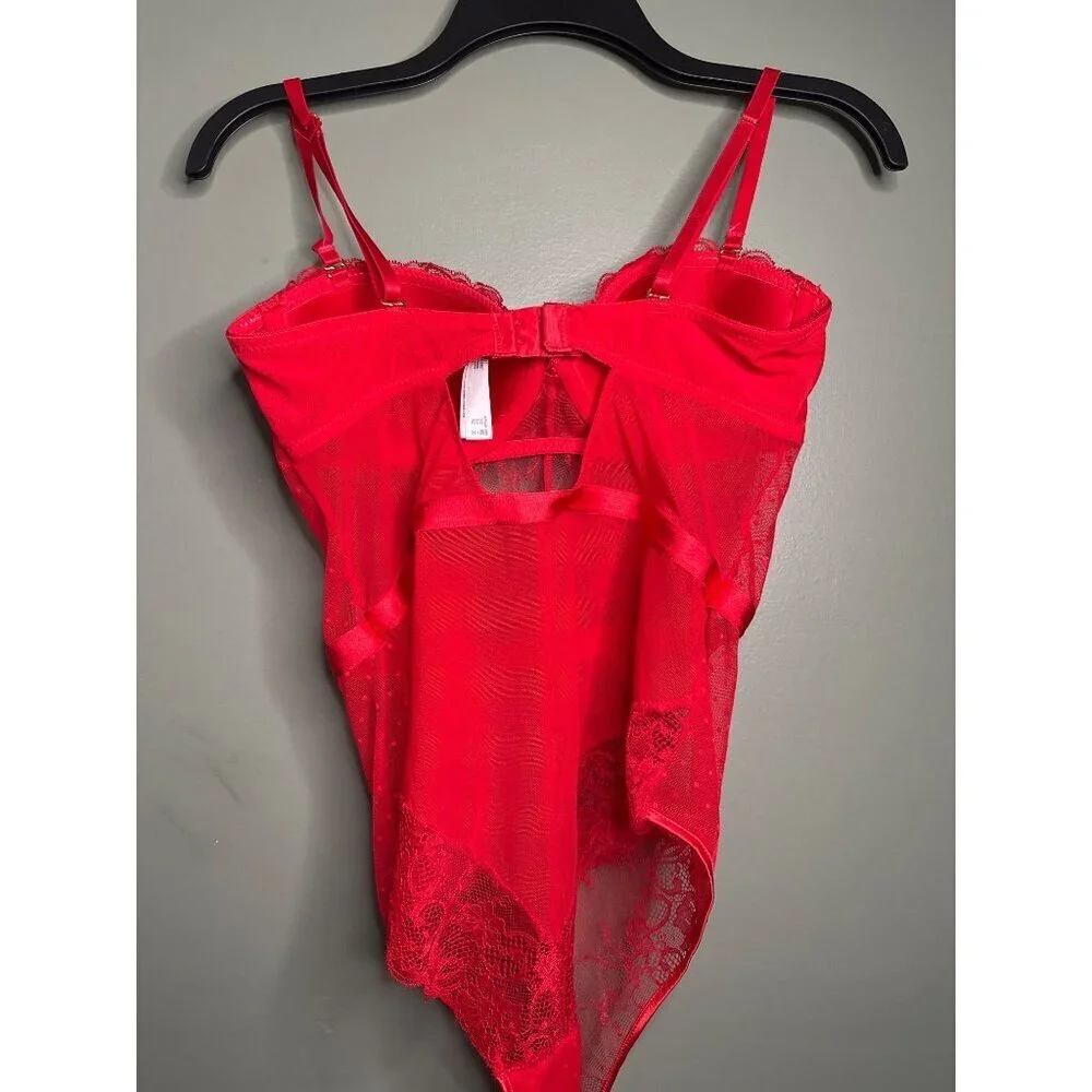 Secret Posessions Red Lingerie Babydoll 36/4C Women’s Lace Sheer Holiday Bride